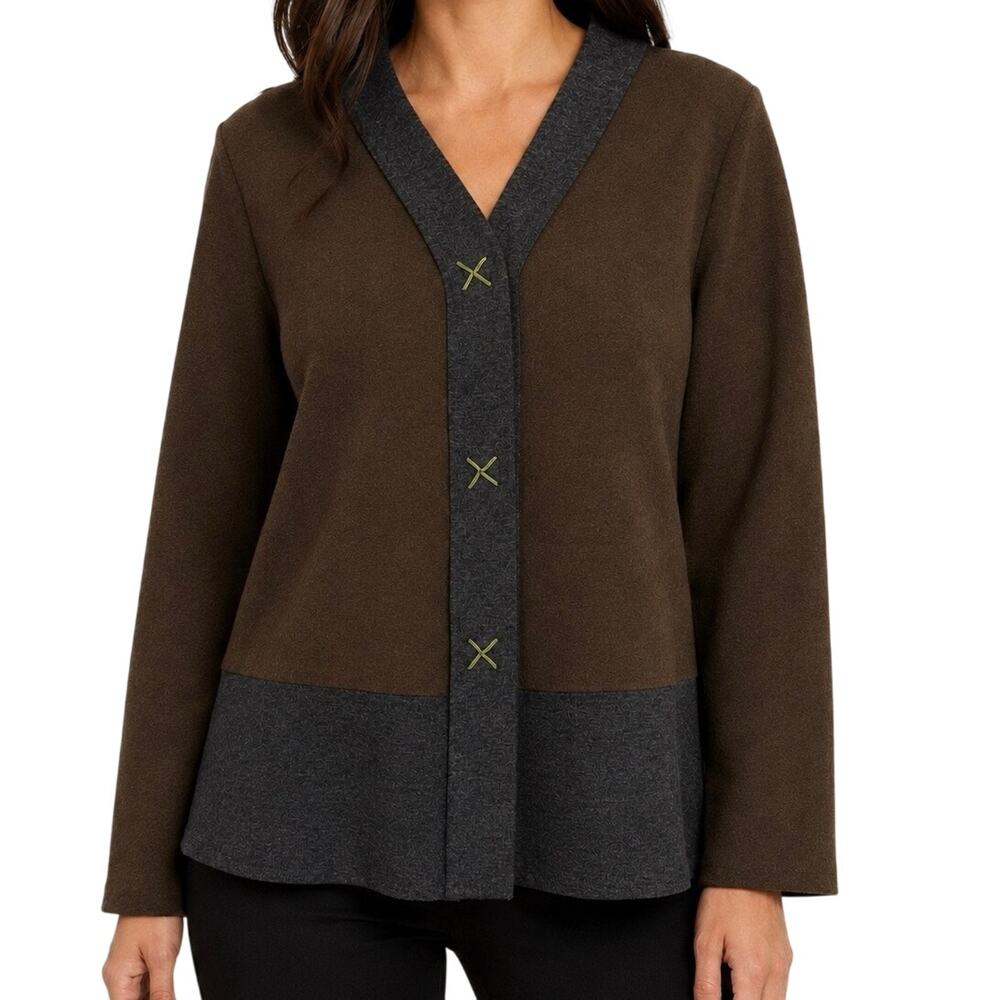 Habitat Sz Medium Brown Long Sleeve Wearable Art Jacket Coat Shirt Top Harvest